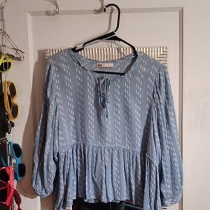 ❤️2 For $14❤️ SO Women's Light Blue Patterned Peplum Blouse